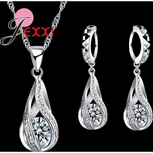 High Quality Austrian CZ Crystal Necklace and Earrings 925 Sterling Silver Jewelry Sets for Women Wedding Accessories