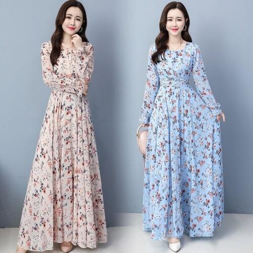 2021 Spring Autumn Vintage Maxi Dresses 4XL Plus Size Floral Chiffon Boho Beach Dress Women Black Casual Party Bodycon Vestidos