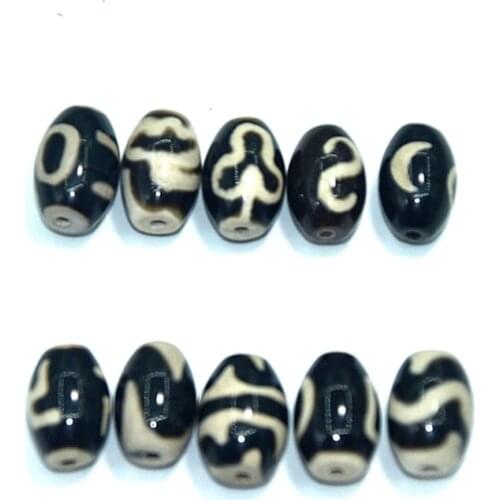 10pcs/lot Agate beads Black/white DZI 8*12mm tiger tooth lotus Money Big men hook men&women jewelry DIY Free Shipping