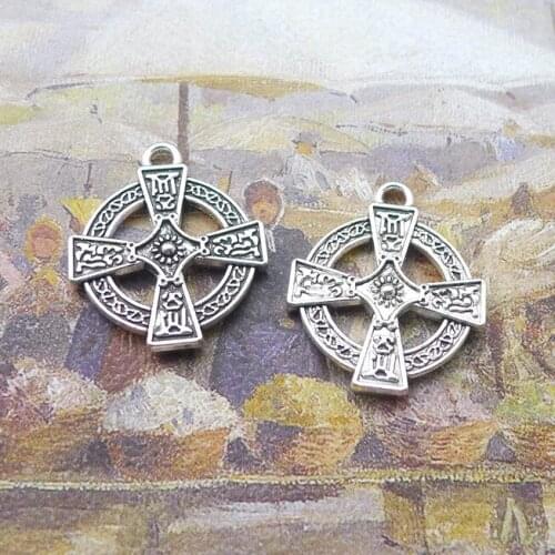 Newest 10Pieces 20*24mm Mixed Alloy Antique Silver Color Cross Wicca Charms Vintage Pendant Accessory For DIY Jewelry Making