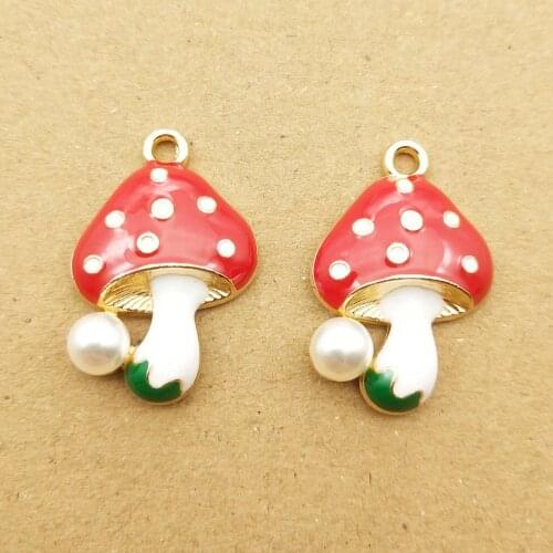 10pcs 16x23mm pearl enamel mushroom charms for jewelry making fashion earring pendant bracelet necklace charm