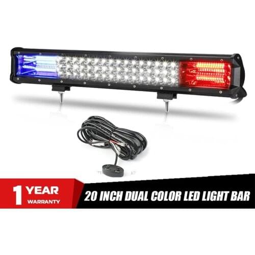 20 Inch LED Bar Dual Color Strobe Light Bar DRL Spot Flood Combo Beam Red Blue 6000K With Cable0 For Jeep Offroad Auto 12V 24V
