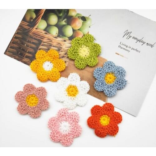 35Pcs 3.5CM Woolen Yarn Embroidery Flowers Patches Sew-On Appliques For Crafts Headwear Accessories DIY Hair Clip Decor Supplies