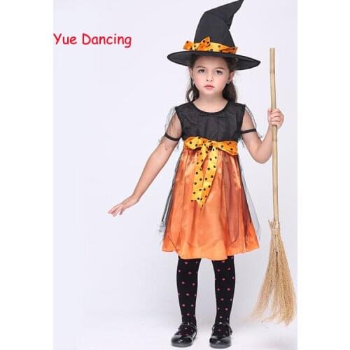 95-135cm Baby Kids Halloween Christmas Orange Witch Outfits For Masquerade Cosplay Custome Clothes Girls Age 3-11 Build a Bear