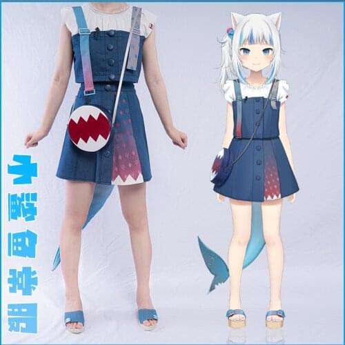 Anime Hololive VTuber Gawr Gura Blue Shark Uniform Cute Daily Casual Dress Cosplay Costume Halloween Women Free Shipping 2021New