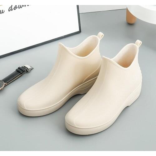 Chelsea Rain Shoes Woman Ankle Rainboots Rubber Boots Non-slip Water Shoes Female Galoshes Overboot for Adult Beige Pink Black