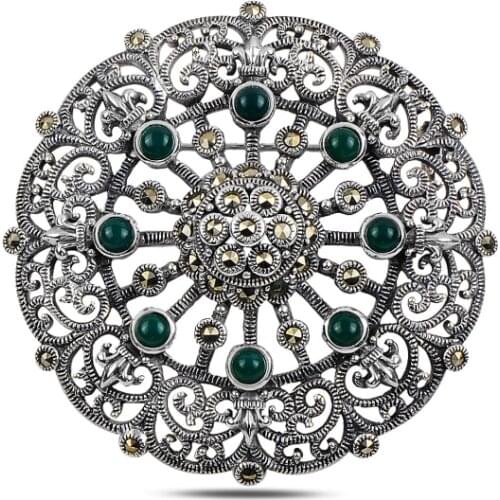 Silver 925 Sterling Marcasite Brooch & Pendant