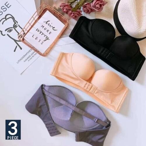 FINETOO 3PCS/Set Strapless Front Exposure Bra Sexy Women Bralette Underwear Brassiere Lingerie Invisible Bras for Female A/B CUP