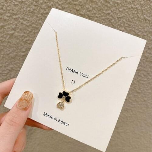 Titanium Steel Necklace Light Luxury High Clavicle Chain Black Four-leaf Clover All-match Fashion Pendant Womens Accessories