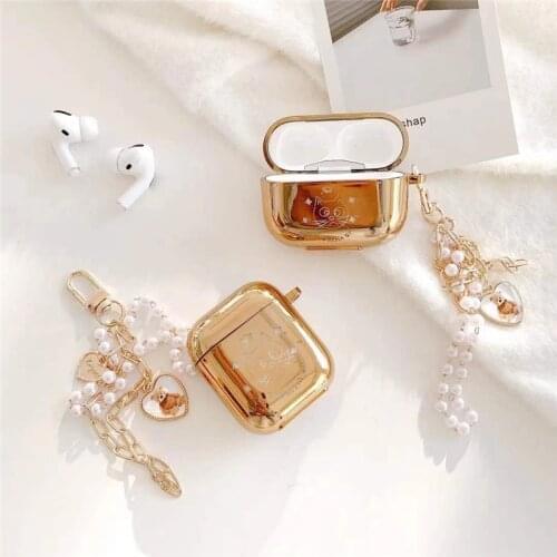 Cute Case Electroplate TPU Cat Cover for Apple AirPods 1 2 Pro 3 Earphone Headset Box Case With Gypsophila Pearl Keychain sheath