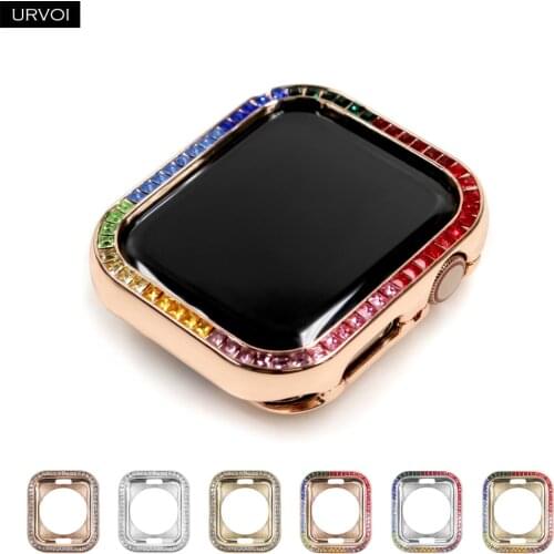 URVOI Full shiny rhinestone case for Apple Watch series 6 5 4 SE Metal bumper hard frame with crystal cover for iWatch protector