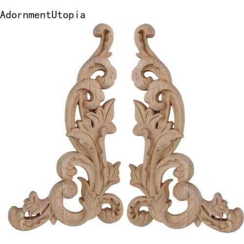Practica Floral Oak Wood Applique Carved Corner Vintage Home Decoration Accessories Door Wall Furniture Decor Decal 19cm 25cm