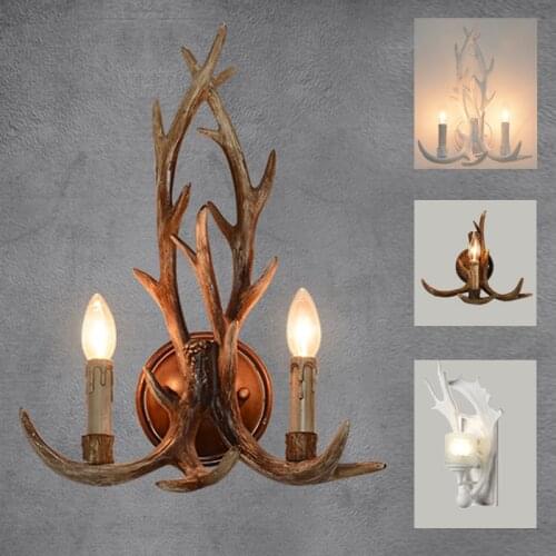 Wooden feeling resin decorative LED wall light lamp sconce deer horn antler retro white deer wall lamp light LED tree branch
