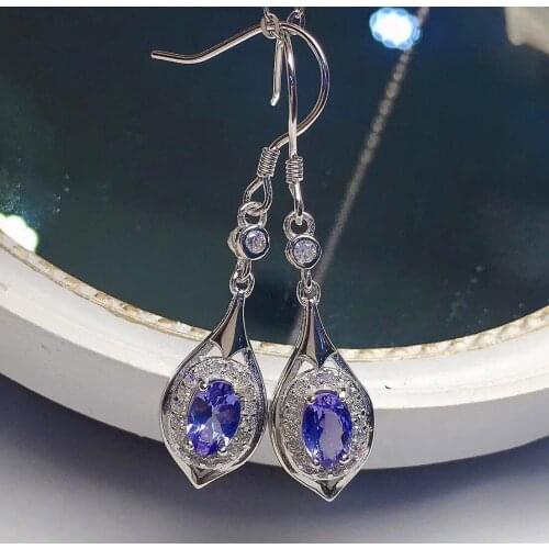 Elegant Tanzanite Drop Earrings for Party 4mm*6mm Natural VVS Grade Tanzanite Earrings Solid 925 Silver Tanzanite Jewelry