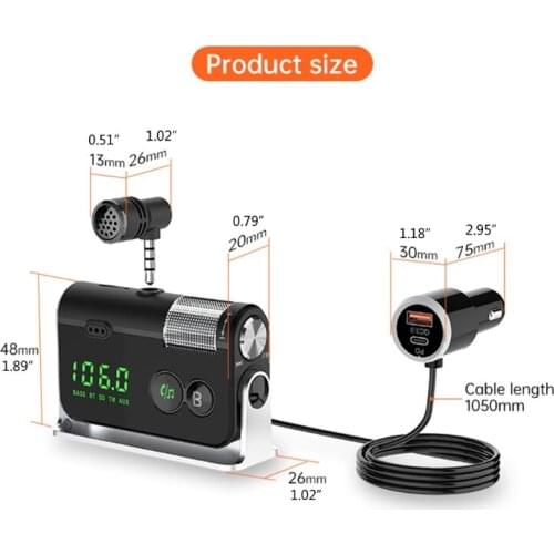 D7WD FM Transmitter Bluetooth 5.0 Car Kit Stereo Handsfree Aux Mp3 Player USB Type C PD Fast Charging FM Modulator