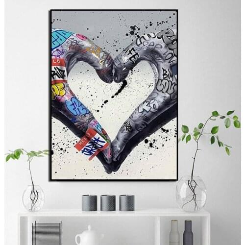 HD Print Modern Gesture Heart Graffiti Art Canvas Painting Love Hand Wall Posters and Living Room Home Decoration