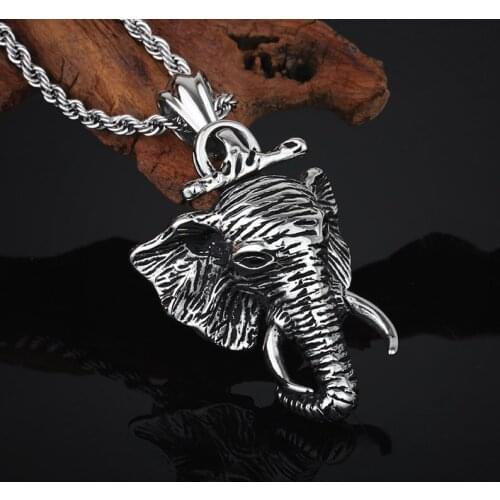 Hip Hop Stainless Steel Silver Color Elephant Necklace Trendy Women Men Jewelry Lucky Elephant Pendant Necklace