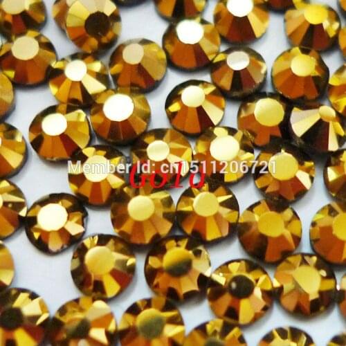 AAAA Quality Gold iron on HotFix Rhinestones SS6~SS30 DMC FlatBack glass crystal for Clothing DIY nail bags Shoes decoration