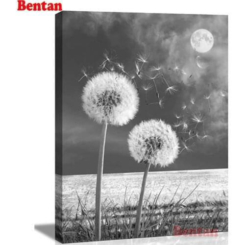 Moon dandelion plant 5d diy Diamond Painting black white art Diamond Embroidery Diamond Mosaic Cross Stitch Kit Bead Needle