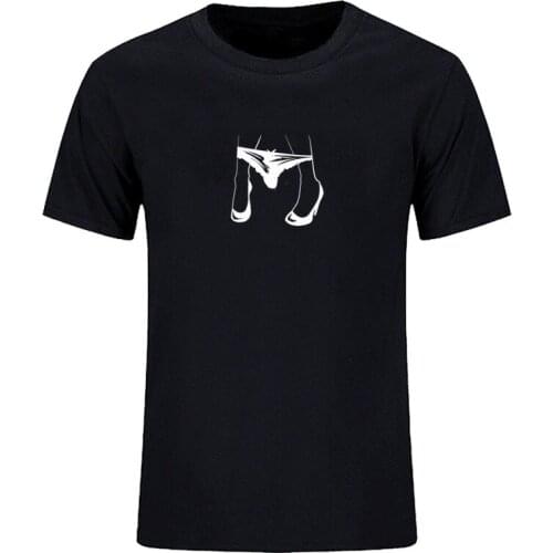 Mens T-shirt short sleeve print girl leg nude underwear thong summer casual