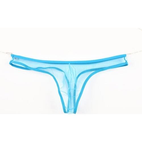 Mens Underwear See-Through Mesh Pocket Low-Rise Thong Panties Male Sexy Underpants Plus Size Solid Breathable T-Back Briefs