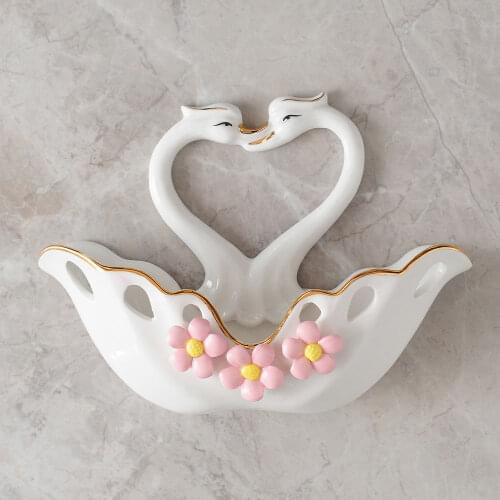 Swan Soap Box Soap Holder Ceramic Free Perforation Wall-mounted Strong Paste Bathroom Soap Box Ashtray Bathroom Shelves