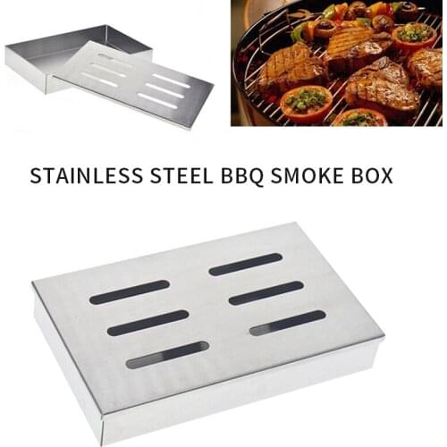 Stainless Steel Barbecue Meat Smoker Box For BBQ Grill Wood Chips Grill Accessories Barbecue Meat Smoking With Hollowed Lid #15