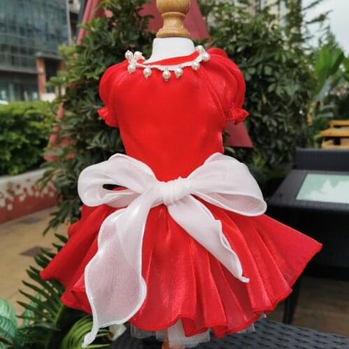 New Pet Dog Princess Girls Dresses Handmade High-end Fabric Bowknot Pearl Pet Clothes For Small Medium Dog Dress Clothing Poodle