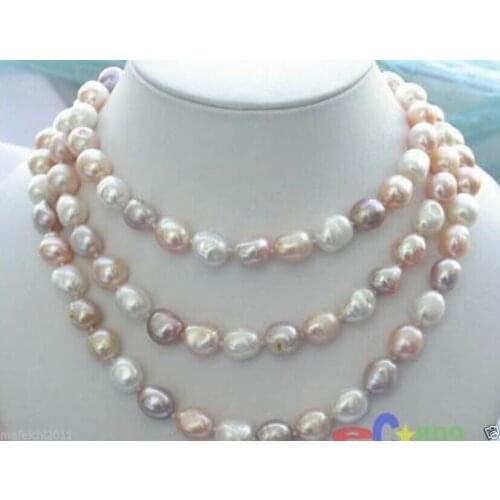 NEW long 50 "10-12mm baroque multicolor freshwater pearl necklace