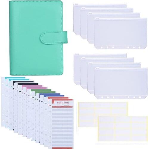 A6 PU Leather Binder Cover with 8PCS A6 Binder Pockets Good for Keep Cash Coupons Passport Tickets Notes Cards