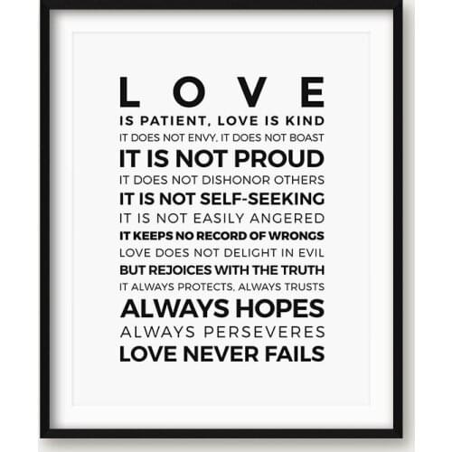 Love is Patient Kind Prints Poster Home Living Room Bible Verse Home Decoration Wall Art Canvas Painting Christian Print