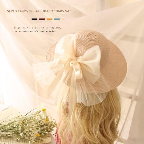 5 Colors Toddler Kids Girls Beach Straw Hat Summer Baby Girls Wide Brim Big Bowknot Sun Cap For 2-6Y