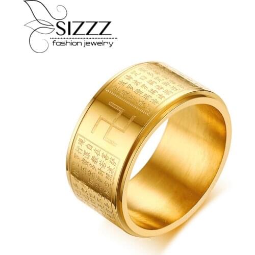 SIZZZ 11.5MM Wide 10G Weight Stainless steel swaststick heart can be rotated finger wholesale ring for men