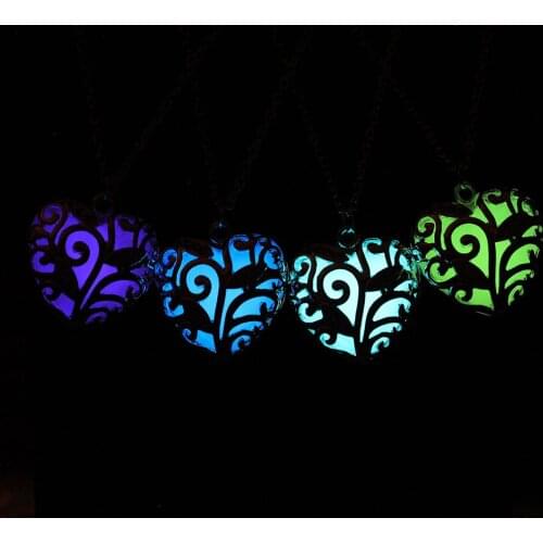 Seanlov S925 Mall New Glow In The Dark Silver Color Hollow Glowing Stone Pendant Love Heart Pendants Necklace For Women