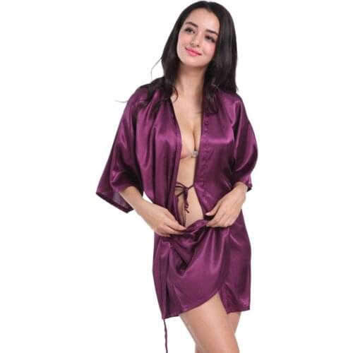 Sexy Women Solid Color Satin Kimono Robe Sleepwear Nightgown Dress Bathrobe Bridesmaid Robe Nightwear Sleepwear Female Robe