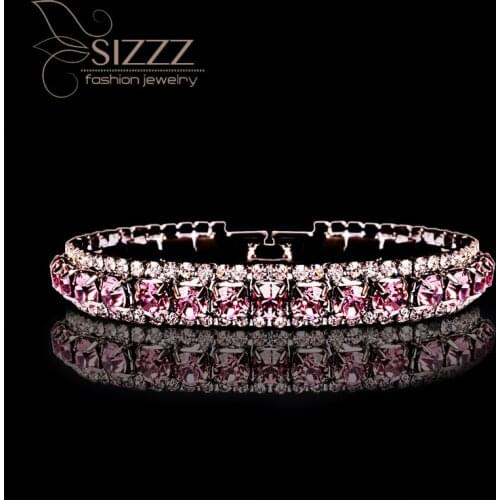 SIZZZ 2019 New European and American fashion purple crystal copper full rhinestone hand jewelry Bracelet&Bangles for women