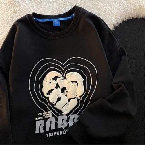 Indie Aesthetic Sweatshirts Y2K Fashion Streetwear Long Sleeve Hoodies Graphic Rabbit Love Heart Print American Vintage Hoodies