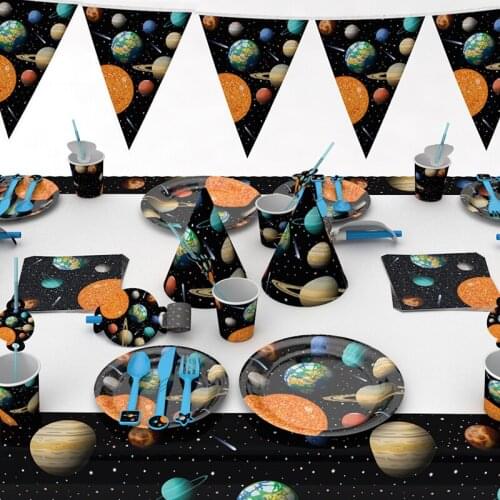 Universe Galaxy Party Disposable Tableware Decor Paper Cup Plate Napkin Girls Birthday Theme Party New Year Tableware Supplie