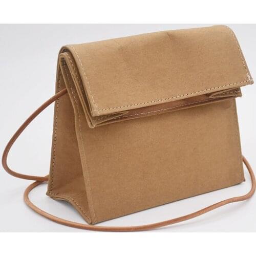 Classic design versatile fashion retro washable kraft paper shoulder bag womens messenger bag mobile phone small bag
