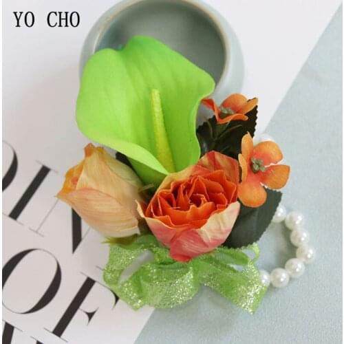 YO CHO Hot Sale PU Calla Lily Flower Wrist Corsage Bracelet Decorative Artificial Calla Wedding Wrist Corsage Bracelet