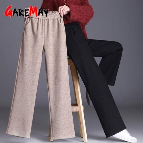 Womens Woolen Pants Khaki Office Lady Women Trousers Plus Size 2020 Autumn Winter High Waisted Casual Suit Wool Pants Wide Leg