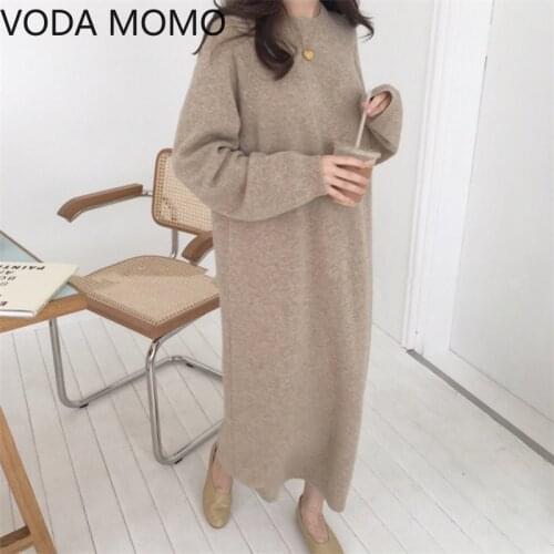 O-neck Long Sleeve Sweater Dress Women Autumn Winter oversize long Loose Tunic Knit Pullovers Sweater Casual Knitted Dresses