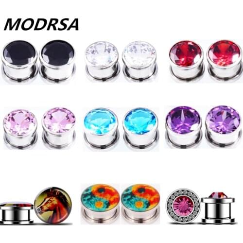 1Pair Stainless Steel Zircon Ear Gauges Plug Flesh Tunnels Ear Piercing Stretchers Expander Piercing Oreja Dilataciones Jewelry