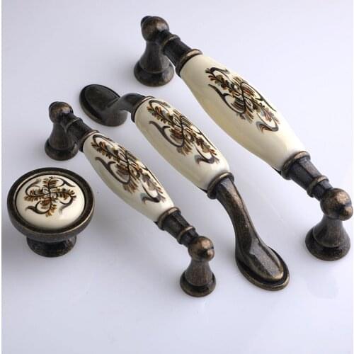 10pcs Free Shipping 5" Simple Ceramic Handle Top-Level Dresser Cabinet Pull European Wardrobe Drawer Bronze Zinc Alloy Knob 96mm