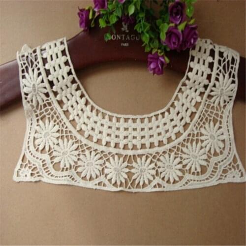 3Piece Beautiful 34.5X 19cm Beige Cotton Venise Lace Sewing Craft Dress Costume Applique YL0103