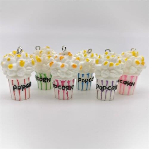 4pcs 3D 34*22mm Resin Popcorn Charms Very Cute Keychain Pendant Necklace Pendant for DIY Decoration
