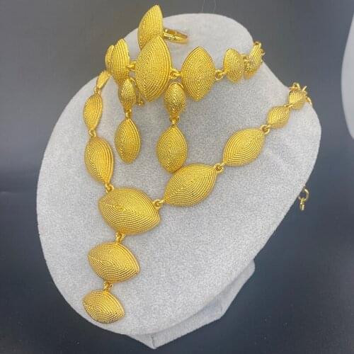 African Bracelet Necklace Earrings 24k Dubai Jewelry Set For Women Ethiopian Gold Wedding Bridal Party Nigerian Gifts