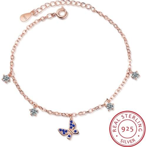 Authentic 100% 925 Sterling Silver Bracelet Silver Butterfly Bracelets Link Chain CZ Crystal Women Friends Jewelry Bangles 2019