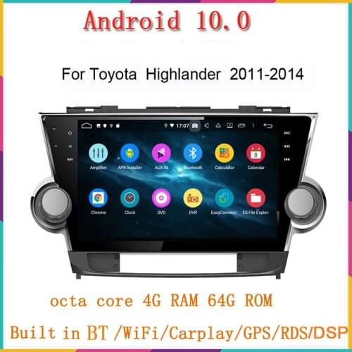 10.1" two din car dvd player for toyota Highlander 2011-2014 with android 10 car audio autoradio gps navi bluetooth 8core 4g