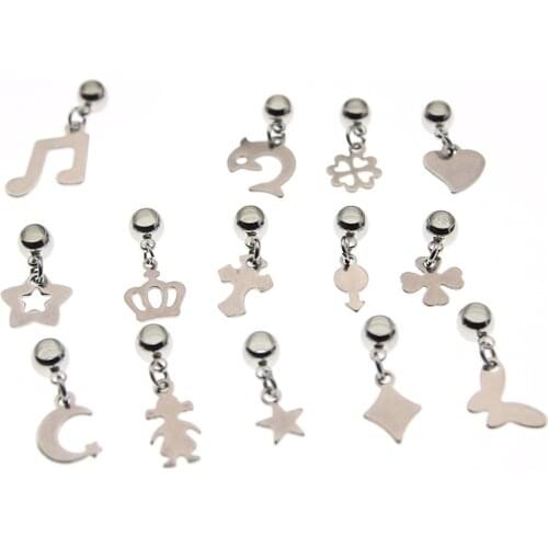 10pcs Stainless Steel Cross Crown Heart Charm Beads for DIY Pendant Pinch Clips Bails fit 3 4 5mm Cord Bracelet Jewelry Making